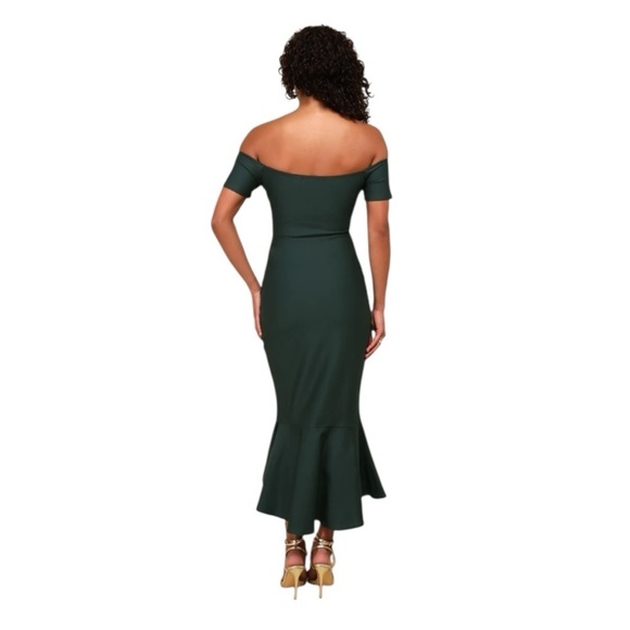 NEW Lulus How Much I Care Dark Green Off-the-Shoulder Midi Dress Sm #1577 - Picture 4 of 7